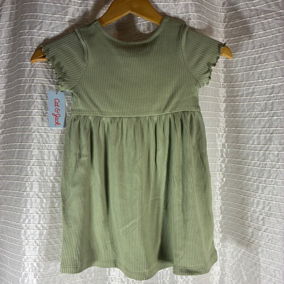 Cat & Jack Girls Dress 4T Light Olive Green Ribbed Knit Daisy Flower Applique - Picture 2 of 4